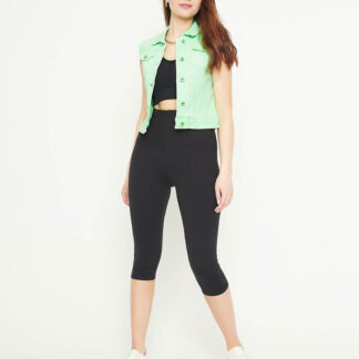 Vestă din denim verde pentru femei - Îmbrăcăminte