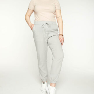 Pantaloni de jogging de damă gri din țesătură PLUS SIZE - Îmbrăcăminte