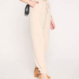 Pantaloni de dama din stofa de culoare bej PLUS SIZE - Imbracaminte
