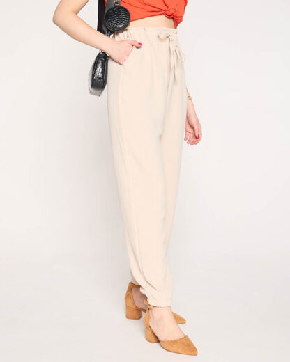 Pantaloni de dama din stofa de culoare bej PLUS SIZE - Imbracaminte