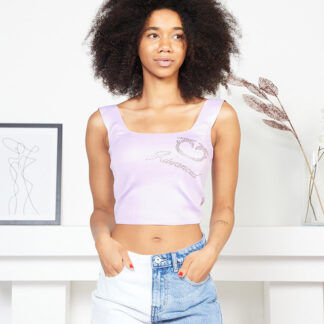Crop top pentru damă violet cu bretele - Îmbrăcăminte
