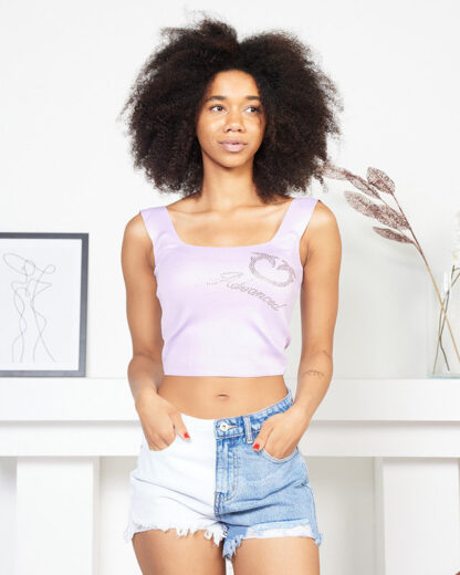 Crop top pentru damă violet cu bretele - Îmbrăcăminte