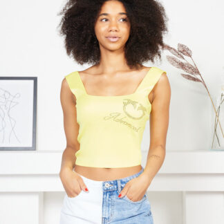 Crop top cu bretele galbene pentru femei