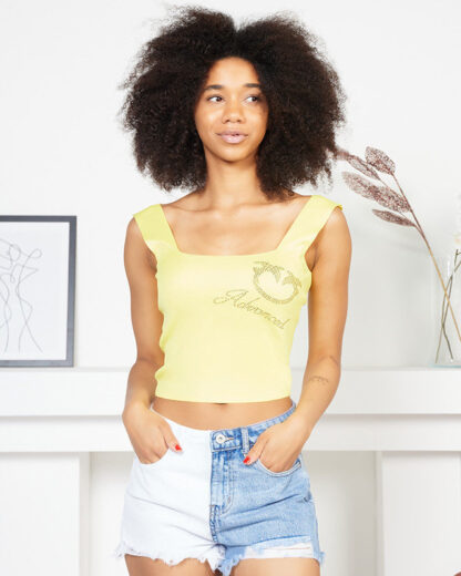 Crop top cu bretele galbene pentru femei