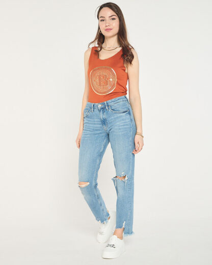 Top dama cu imprimeu camel auriu - Imbracaminte