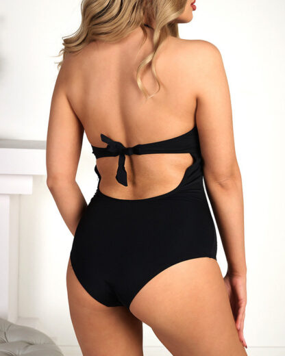 Costum de baie negru dintr-o bucată cu model decorativ - Lenjerie intimă