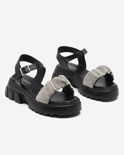Sandale de dama negre cu zirconiu cubic Pokio- Incaltaminte