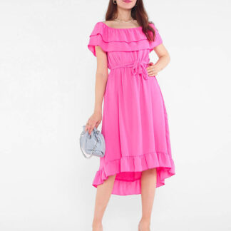 Rochie de damă fucsia cu volane - Îmbrăcăminte