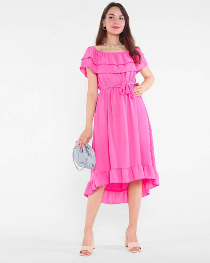 Rochie de damă fucsia cu volane - Îmbrăcăminte