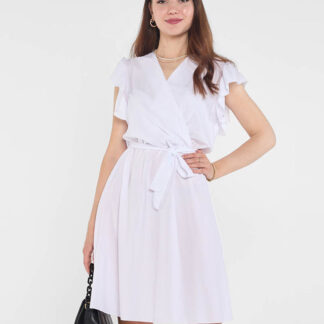 Rochie mini de dama alba cu cravata - Imbracaminte