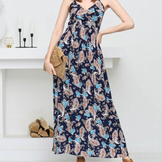 Rochie maxi damă vaporoasă bleumarin - Îmbrăcăminte