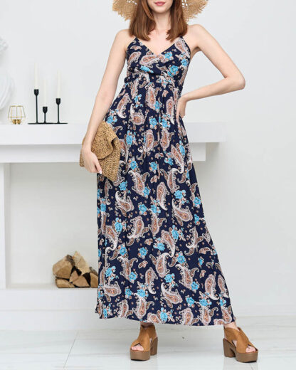 Rochie maxi damă vaporoasă bleumarin - Îmbrăcăminte