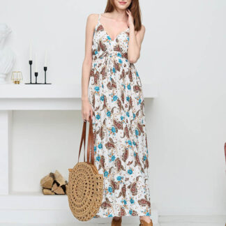 Rochie maxi de damă, albă, aerisită - Îmbrăcăminte