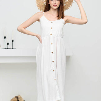 Rochie midi albă cu nasturi de damă - Îmbrăcăminte