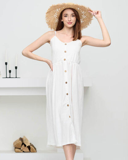 Rochie midi albă cu nasturi de damă - Îmbrăcăminte