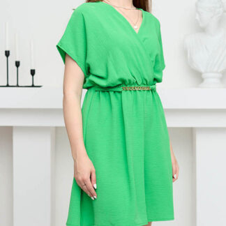 Rochie de damă verde cu lanț decorativ - Îmbrăcăminte