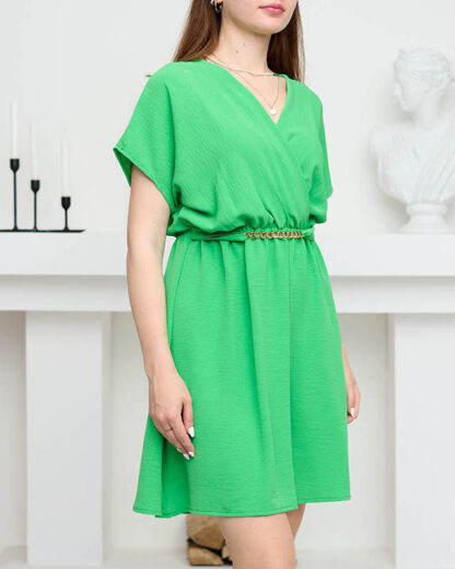 Rochie de damă verde cu lanț decorativ - Îmbrăcăminte