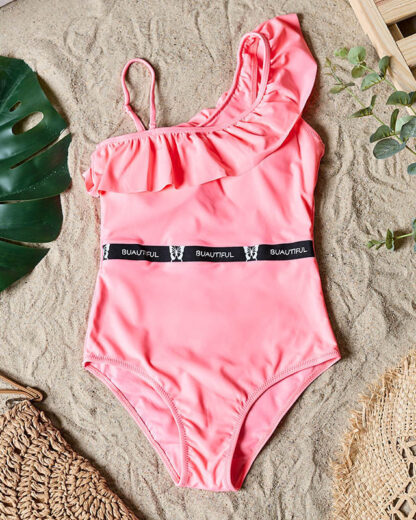 Costum de baie roz de damă dintr-o singură piesă cu volan - Lenjerie intimă