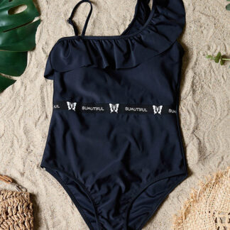 Costum de baie negru dintr-o singură piesă pentru femei cu volan - Lenjerie intimă