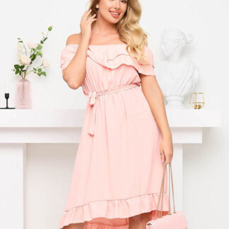 Rochie de damă coral cu voloane - Îmbrăcăminte