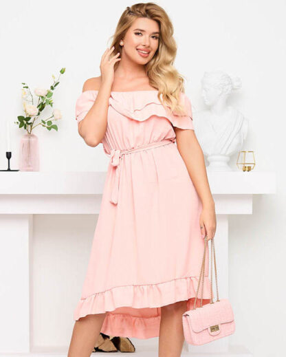 Rochie de damă coral cu voloane - Îmbrăcăminte