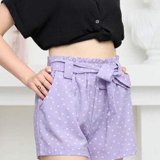Pantaloni scurți textile de damă cu model violet și flori - Îmbrăcăminte