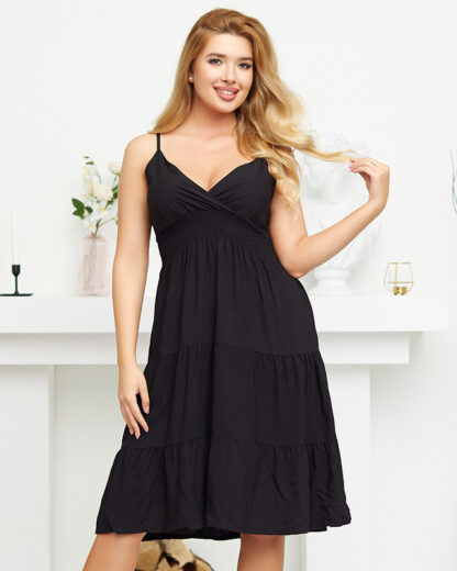 Rochie de vară neagră până la genunchi pentru femei - Îmbrăcăminte