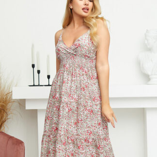 Rochie de vară de damă roz și verde cu flori - Îmbrăcăminte