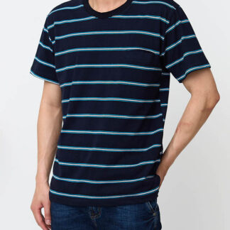Tricou bărbați cu dungi din bumbac bleumarin - Îmbrăcăminte