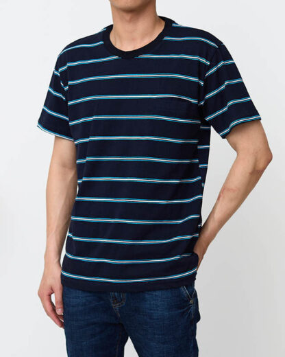 Tricou bărbați cu dungi din bumbac bleumarin - Îmbrăcăminte