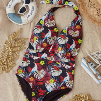 Costum de baie dintr-o singură piesă cu model de damă negru și galben - Îmbrăcăminte