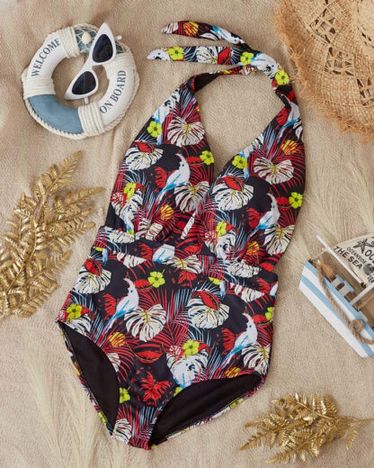 Costum de baie dintr-o singură piesă cu model de damă negru și galben - Îmbrăcăminte