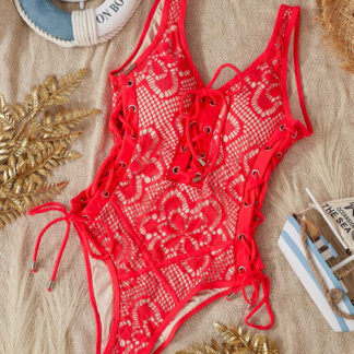Costum de baie One Piece Red din Dantela - Lenjerie intima