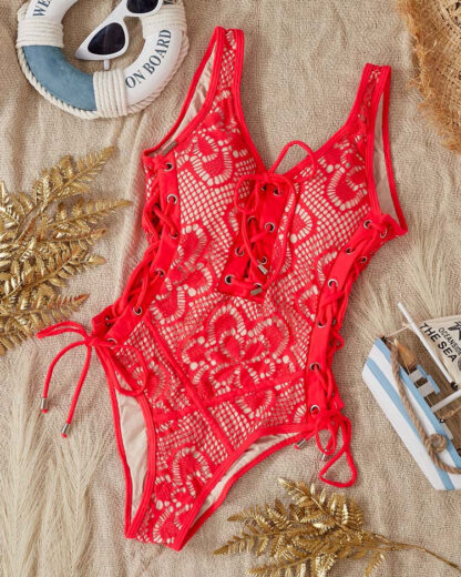 Costum de baie One Piece Red din Dantela - Lenjerie intima