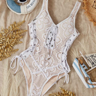 Costum de baie din dantelă albă pentru femei One Piece - Lenjerie intimă