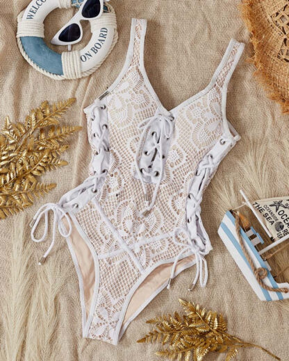 Costum de baie din dantelă albă pentru femei One Piece - Lenjerie intimă