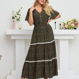 Rochie maxi florală neagră de damă - Îmbrăcăminte