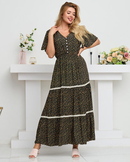 Rochie maxi florală neagră de damă - Îmbrăcăminte