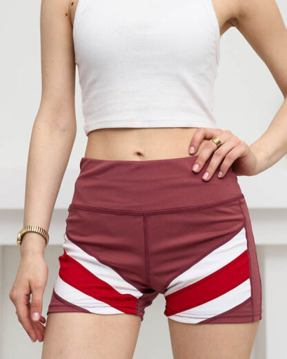 Pantaloni scurti roz închis cu inserție colorată- Îmbrăcăminte