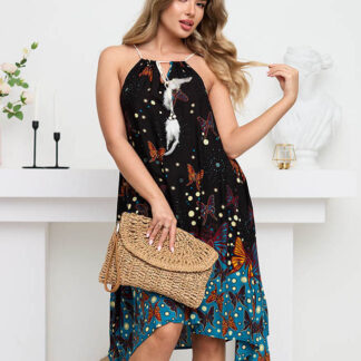 Rochie neagra de vara dama cu fluturi - Imbracaminte