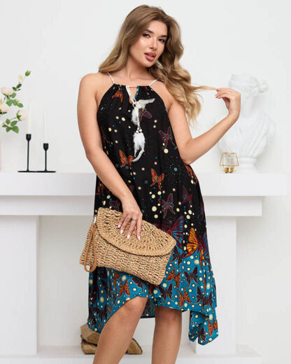 Rochie neagra de vara dama cu fluturi - Imbracaminte