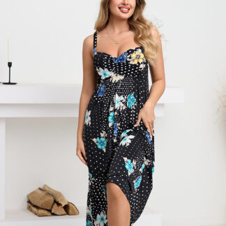 Rochie neagra midi dama cu bretele cu buline - Imbracaminte