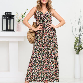 Rochie maxi florala neagra cu bretele - Imbracaminte