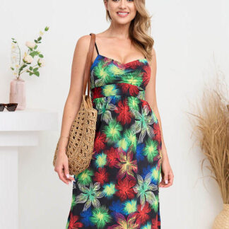 Rochie de dama neagra si verde cu imprimeu- Imbracaminte