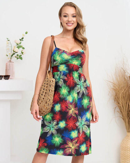 Rochie de dama neagra si verde cu imprimeu- Imbracaminte
