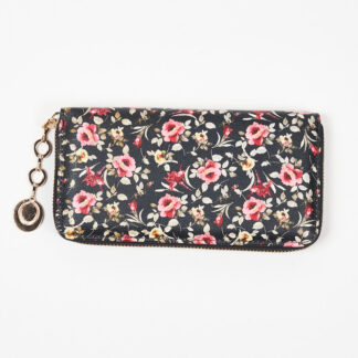 Portofel mare de dama negru si rosu cu model floral - Accesorii
