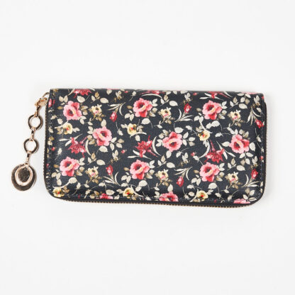 Portofel mare de dama negru si rosu cu model floral - Accesorii