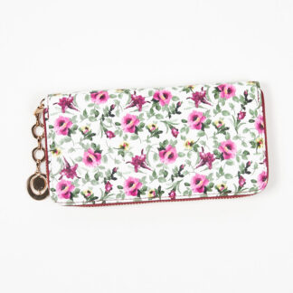 Portofel mare de dama alb cu model floral roz - Accesorii