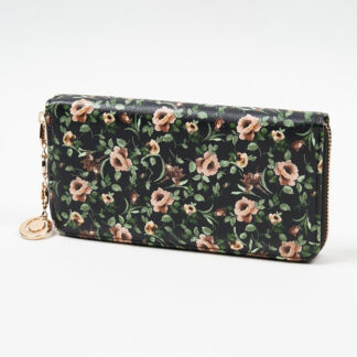 Portofel mare de dama negru cu model floral - Accesorii