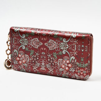 Portofel mare de dama visiniu cu model floral - Accesorii